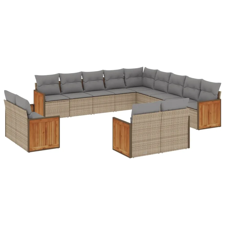 Salon de jardin avec coussins 13 pcs beige résine tressée - 2