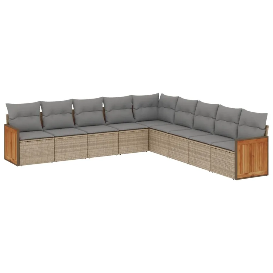 Salon de jardin avec coussins 9 pcs beige résine tressée - 2