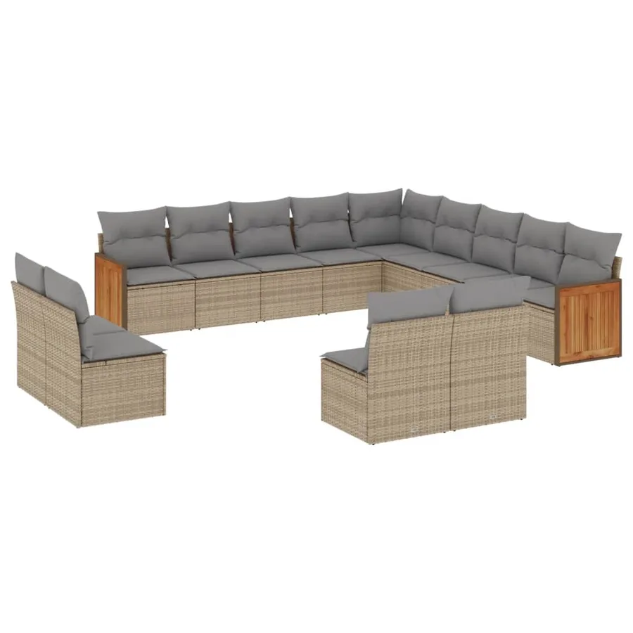 Salon de jardin avec coussins 13 pcs beige résine tressée - 2