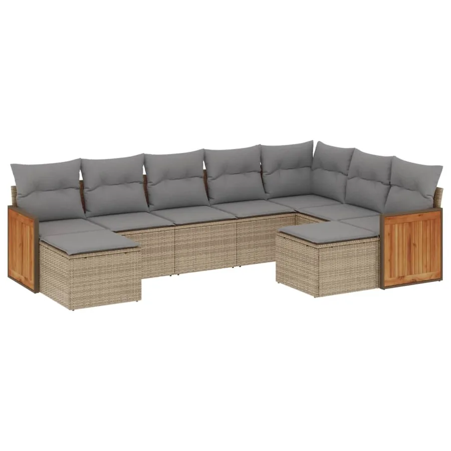 Salon de jardin avec coussins 9 pcs beige résine tressée - 2