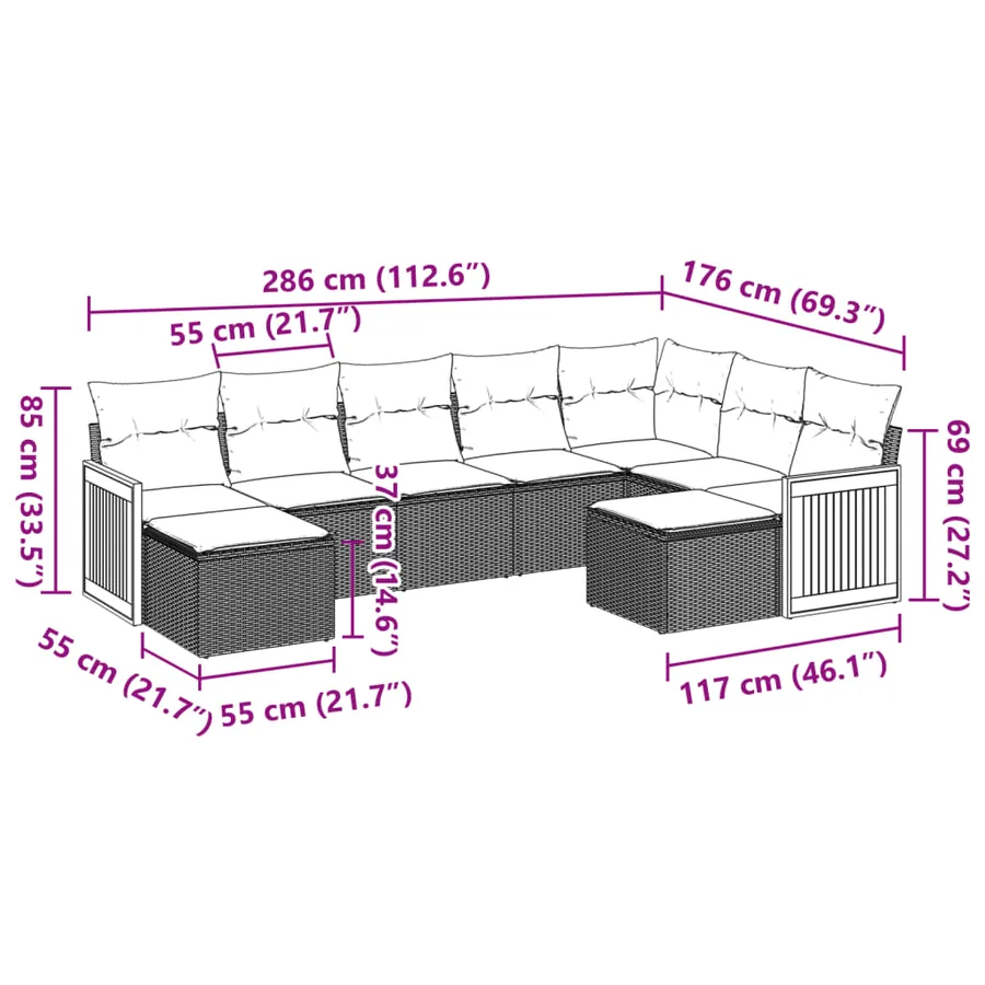 Salon de jardin avec coussins 9 pcs beige résine tressée - 8