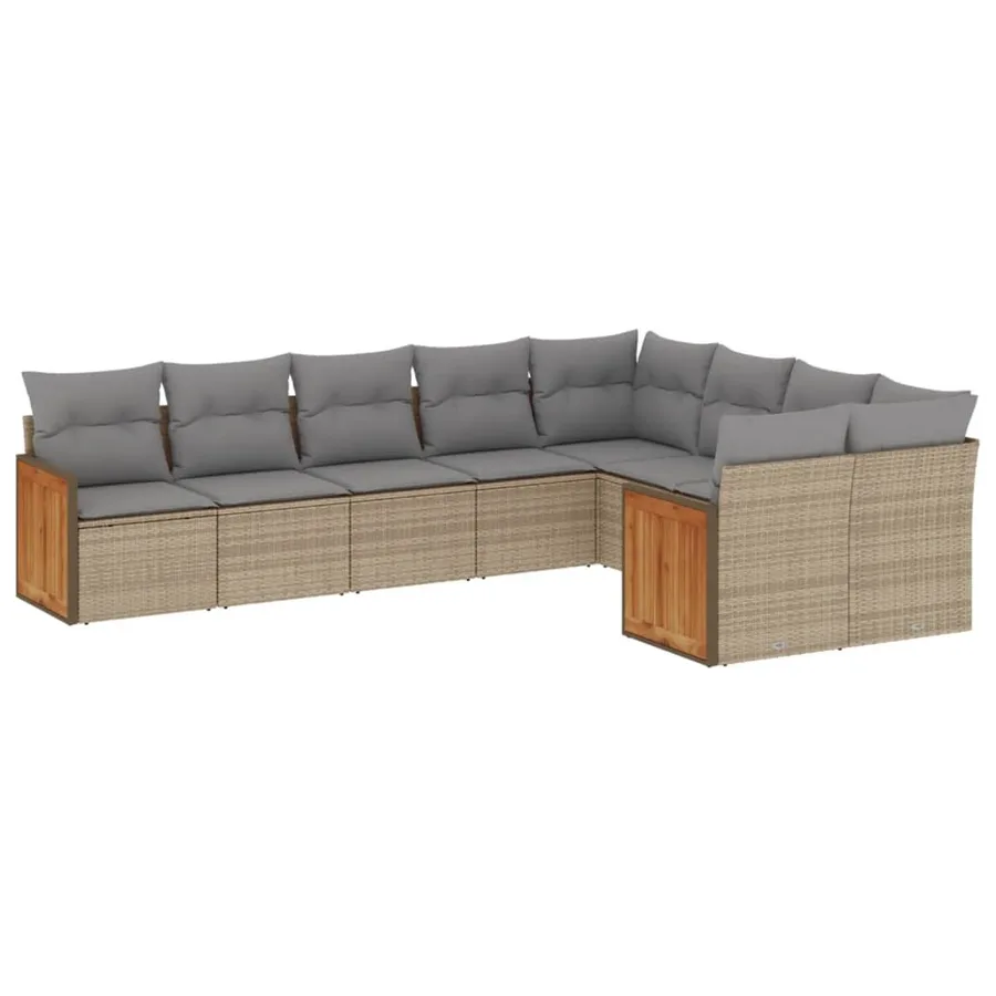 Salon de jardin avec coussins 9 pcs beige résine tressée - 2