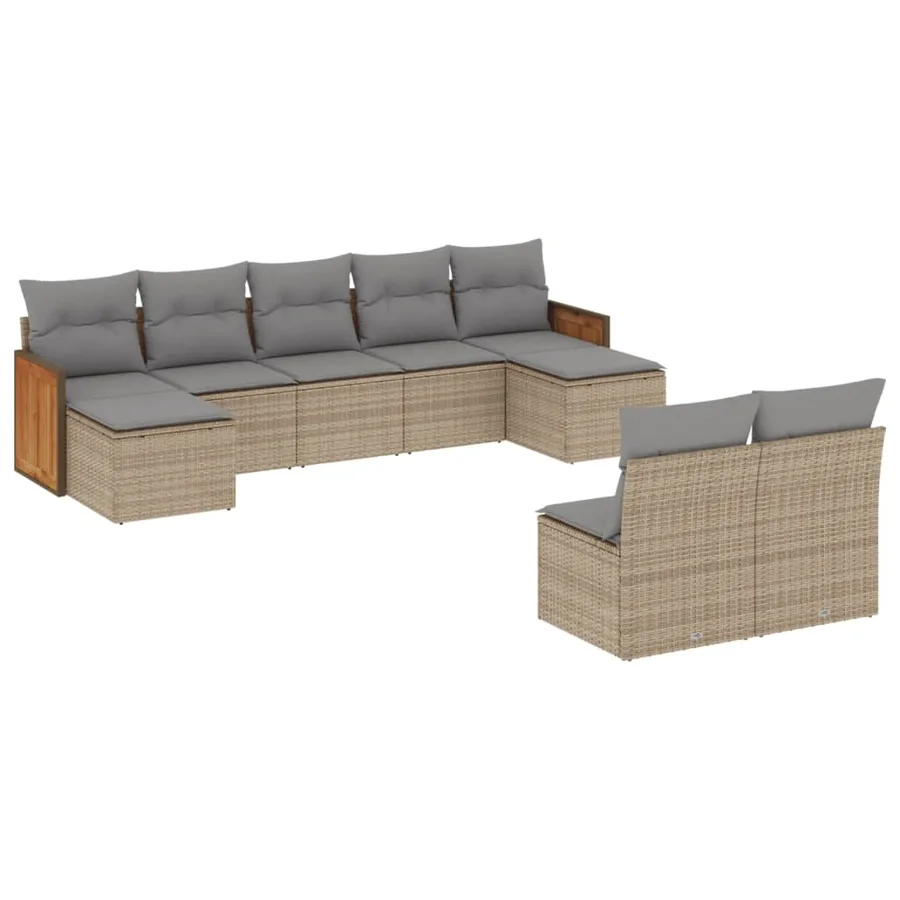 Salon de jardin avec coussins 9 pcs beige résine tressée - 2