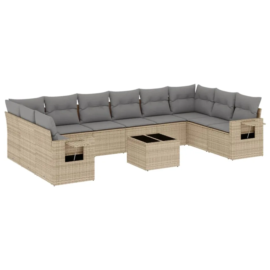 Salon de jardin 11 pcs avec coussins beige résine tressée - 2