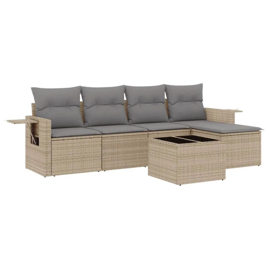 Salon de jardin avec coussins 6 pcs beige résine tressée - 2