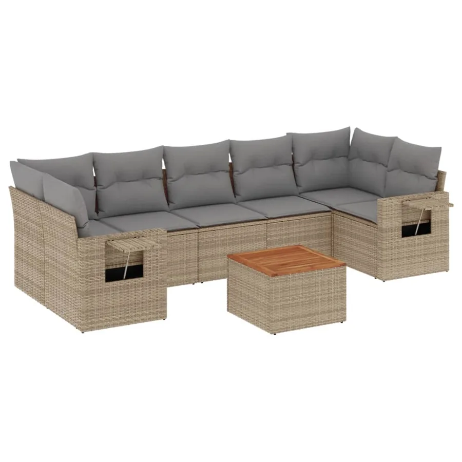 Salon de jardin avec coussins 8 pcs beige résine tressée - 2