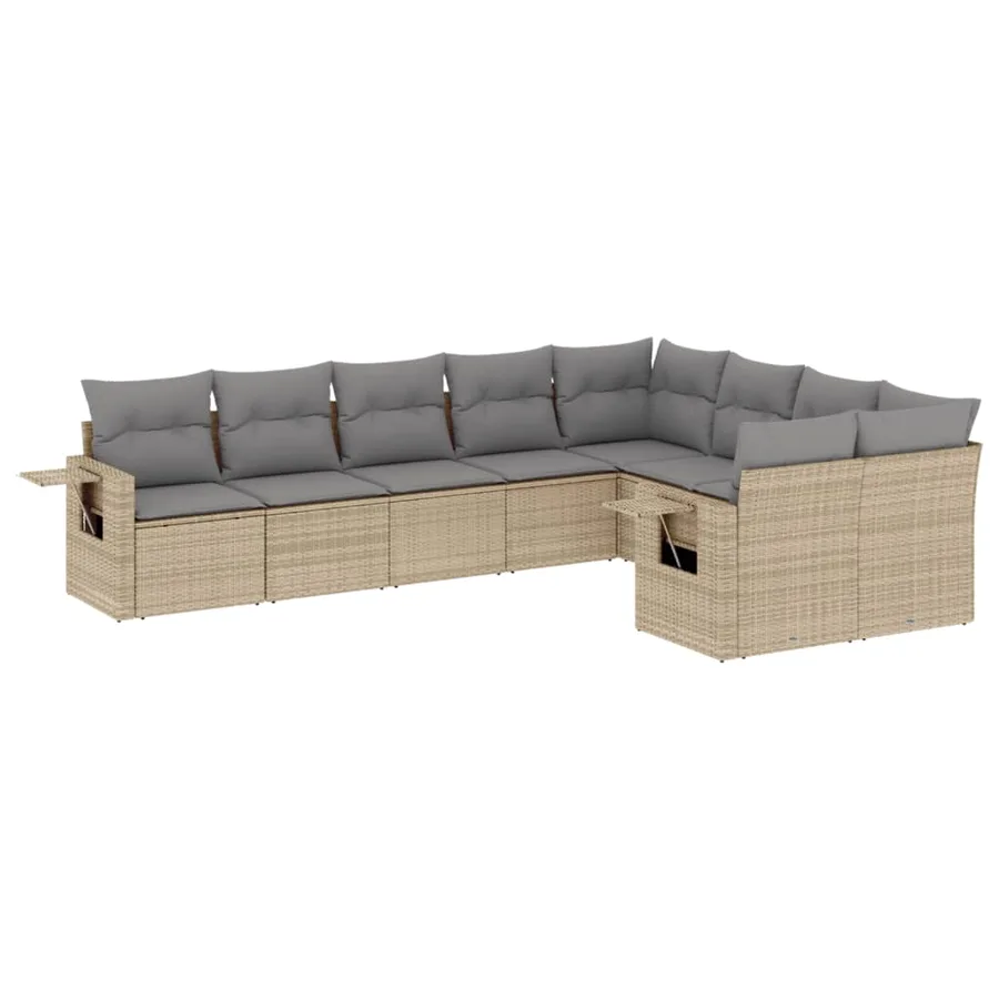 Salon de jardin avec coussins 9 pcs beige résine tressée - 2