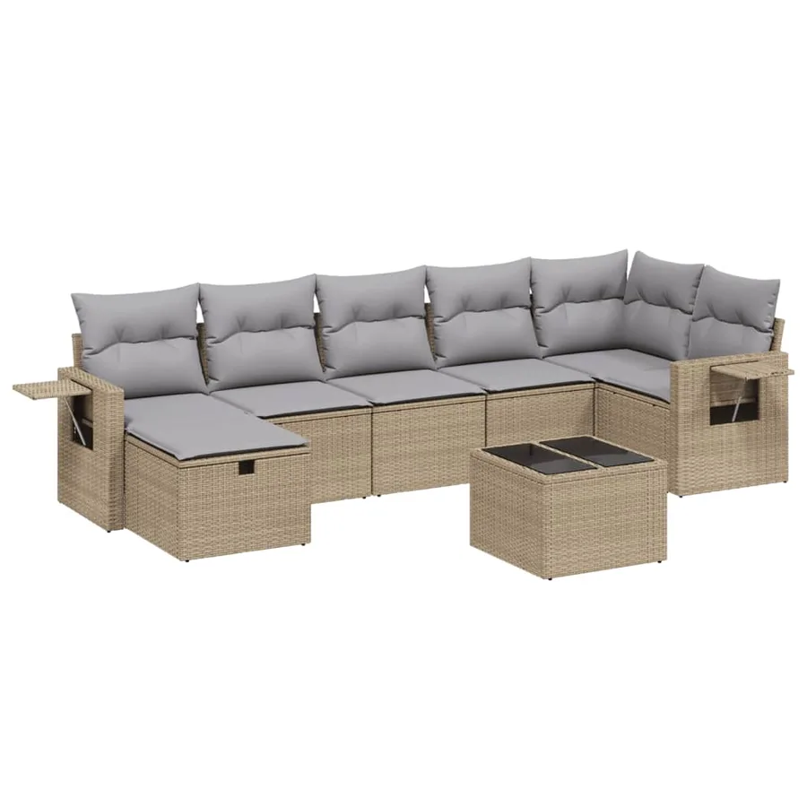 Salon de jardin avec coussins 8pcs mélange beige résine tressée - 2
