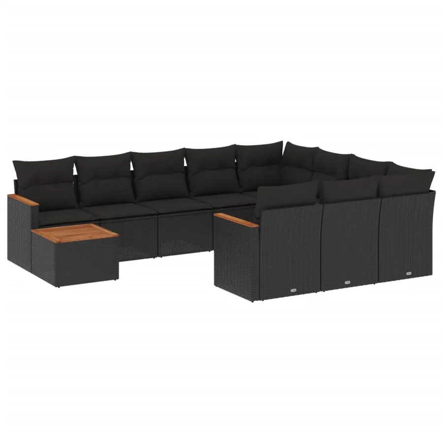 Salon de jardin 11 pcs avec coussins noir résine tressée - 2