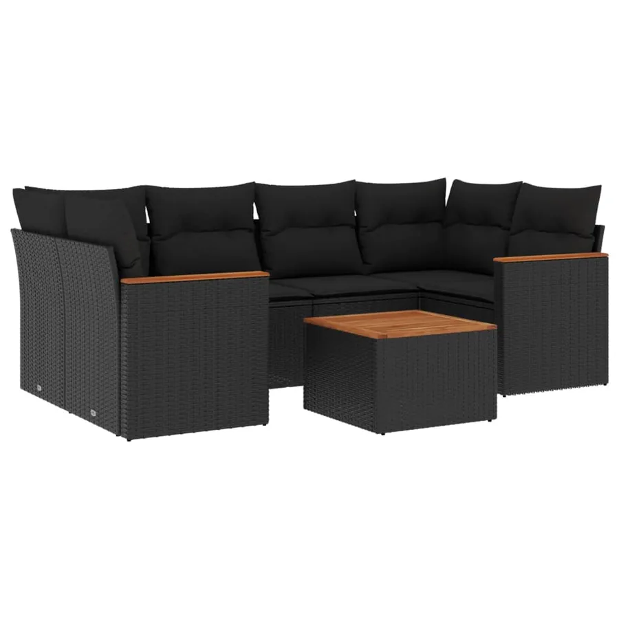 Salon de jardin 7 pcs avec coussins noir résine tressée 62 x 62 x 69 cm - 62,2 kg - 2