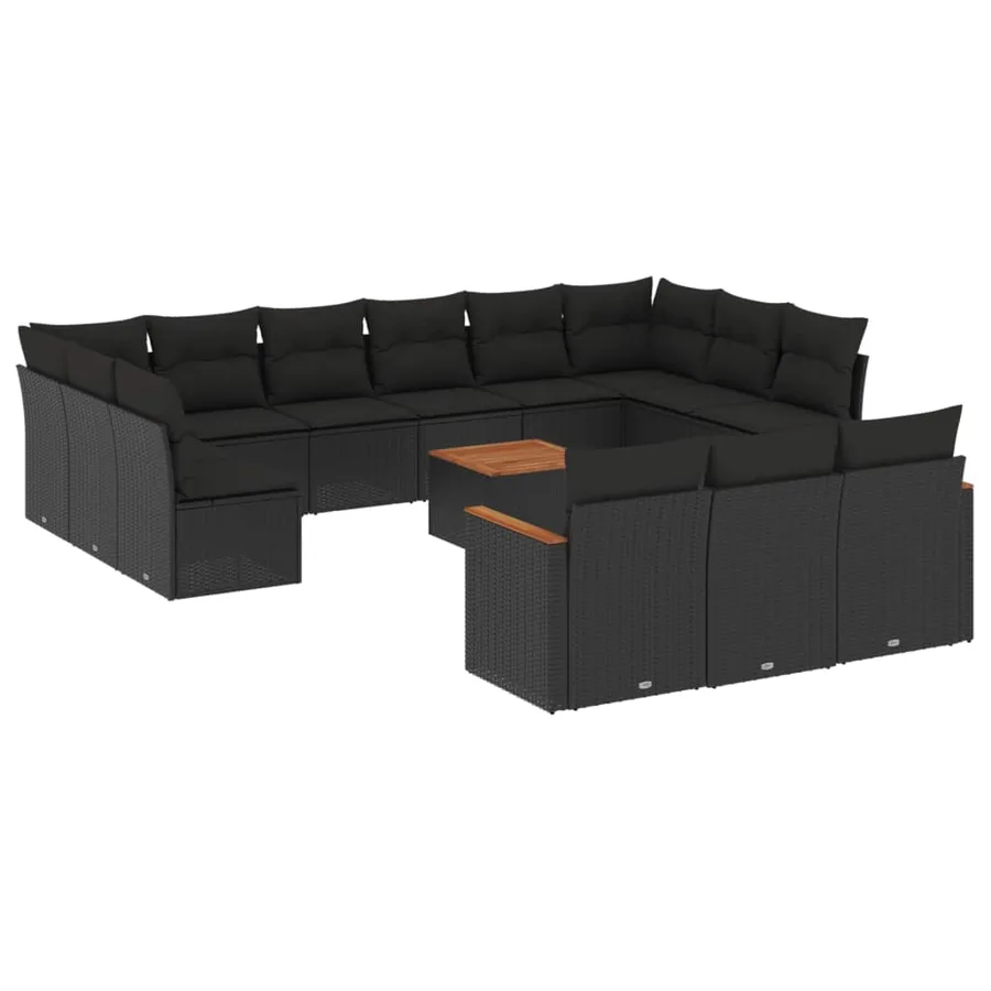 Salon de jardin avec coussins 14 pcs noir résine tressée - 2