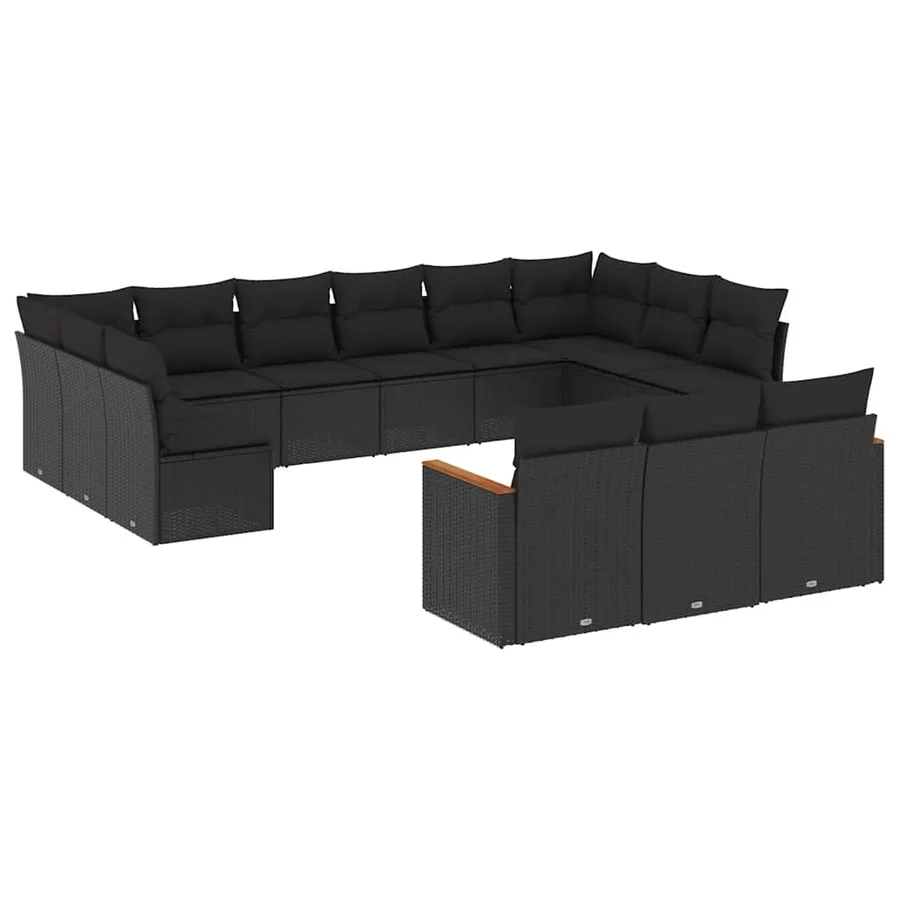Salon de jardin avec coussins 13 pcs noir résine tressée - 2