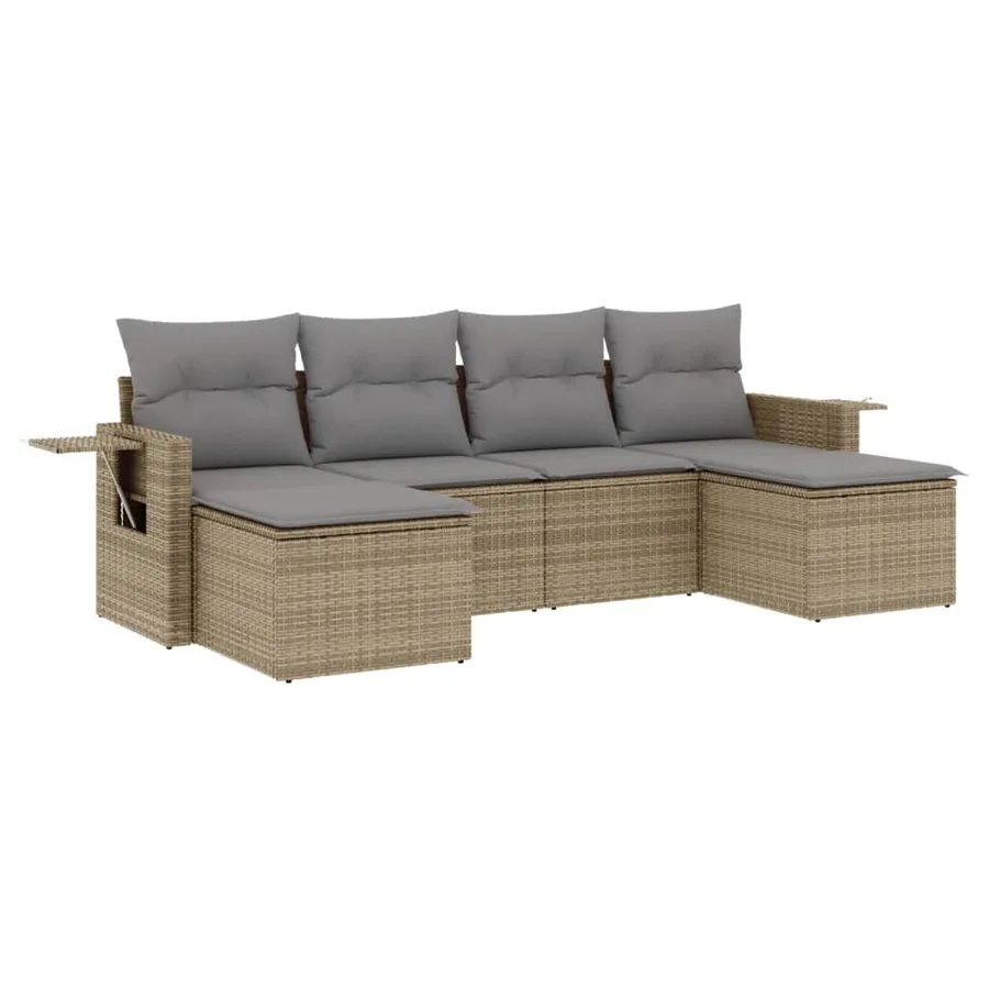 Salon de jardin avec coussins 6 pcs beige résine tressée - 2