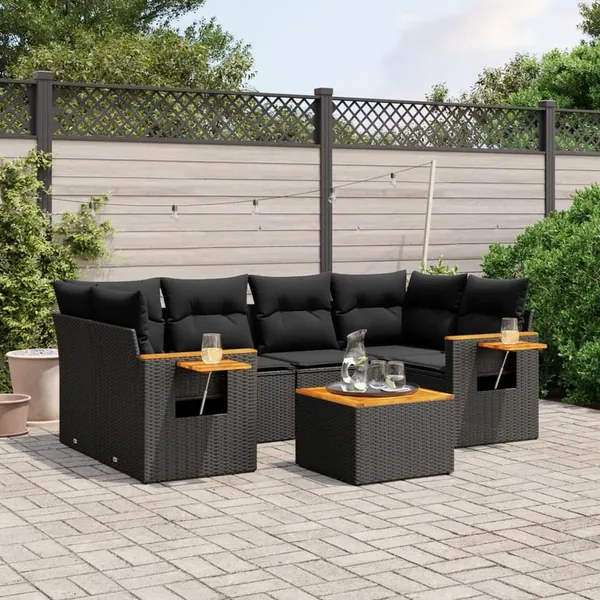 Salon de jardin 7 pcs avec coussins noir résine tressée 62 x 62 x 69 cm - 64,0 kg