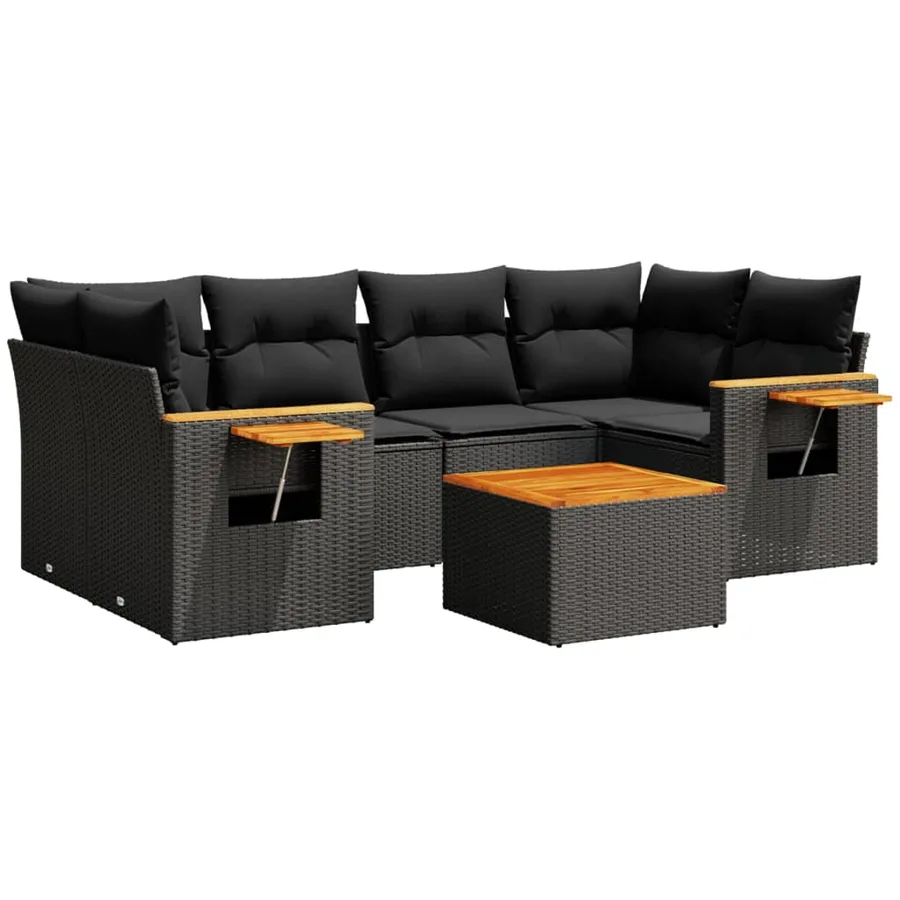 Salon de jardin 7 pcs avec coussins noir résine tressée 62 x 62 x 69 cm - 64,0 kg - 2