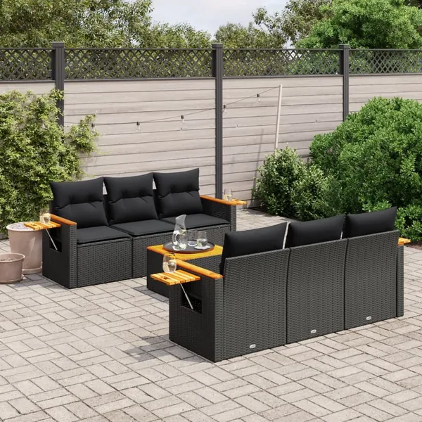 Salon de jardin 7 pcs avec coussins noir résine tressée 55 x 62 x 69 cm - 65,0 kg