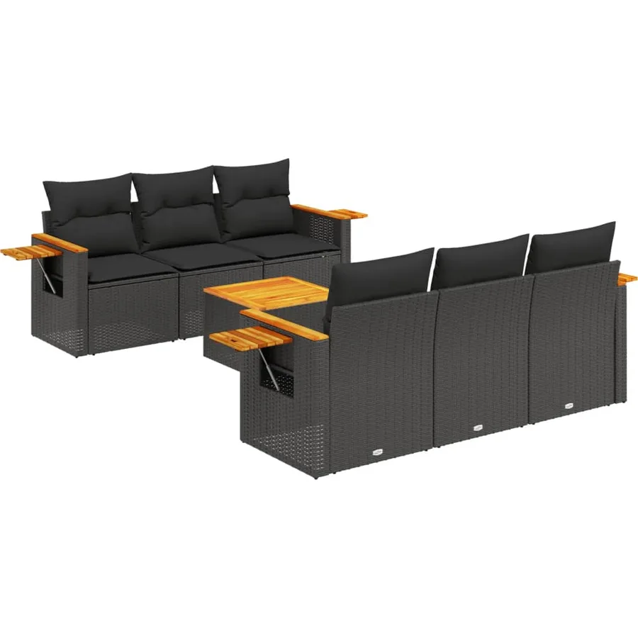 Salon de jardin 7 pcs avec coussins noir résine tressée 55 x 62 x 69 cm - 65,0 kg - 2