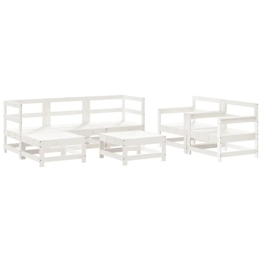 Salon de jardin 7 pcs Blanc Bois de pin massif - 2