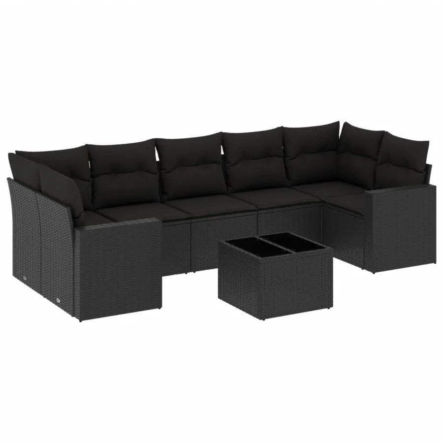Salon de jardin 8 pcs avec coussins noir résine tressée - 2