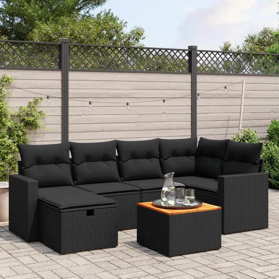 Salon de jardin 7 pcs avec coussins noir résine tressée 62 x 62 x 69 cm - 56,0 kg