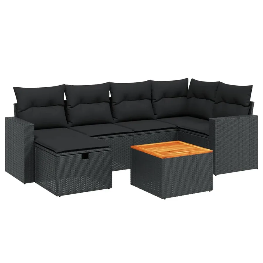 Salon de jardin 7 pcs avec coussins noir résine tressée 62 x 62 x 69 cm - 56,0 kg - 2