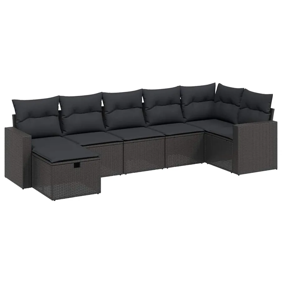 Salon de jardin 7 pcs avec coussins noir résine tressée 62 x 62 x 69 cm - 53,9 kg - 2
