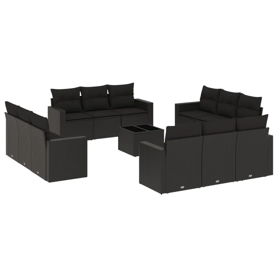 Salon de jardin avec coussins 13 pcs noir résine tressée - 2