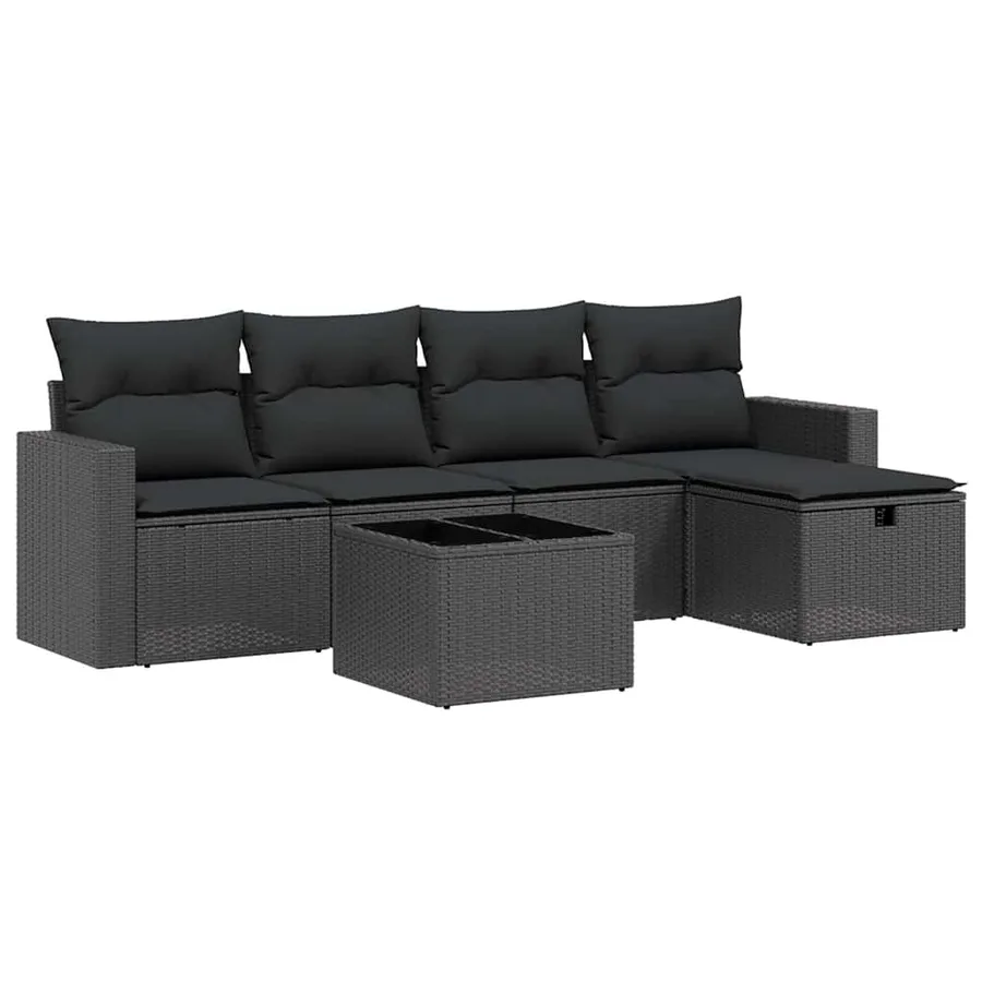 Salon de jardin 6 pcs avec coussins noir résine tressée - 2