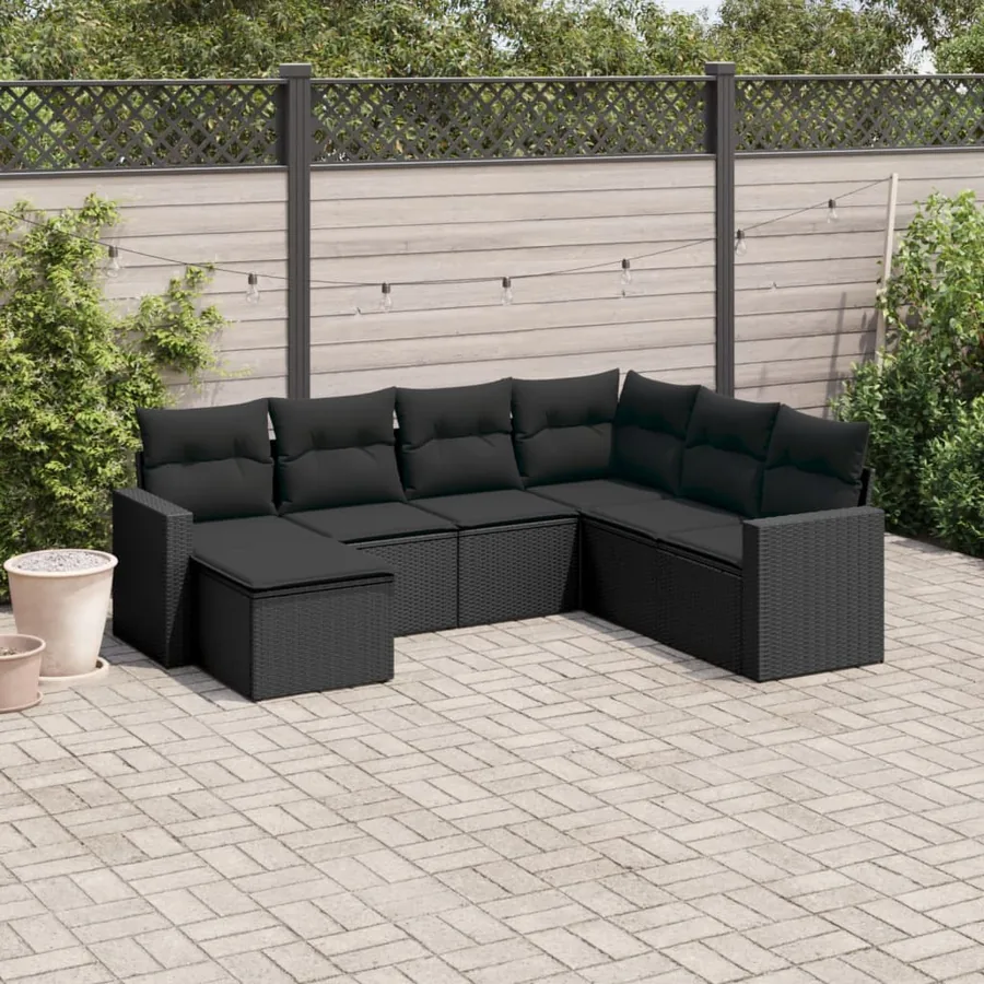 Salon de jardin 7 pcs avec coussins noir résine tressée 65,5 x 62 x 69 cm - 53,3 kg