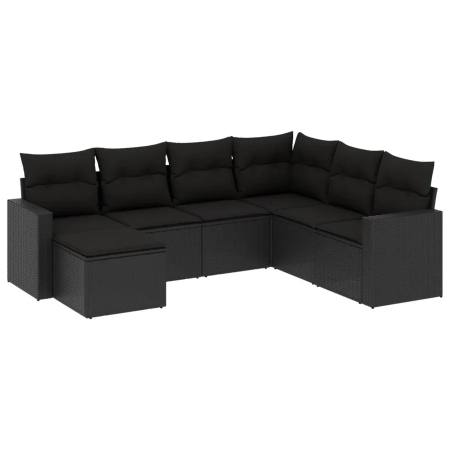 Salon de jardin 7 pcs avec coussins noir résine tressée 65,5 x 62 x 69 cm - 53,3 kg - 2