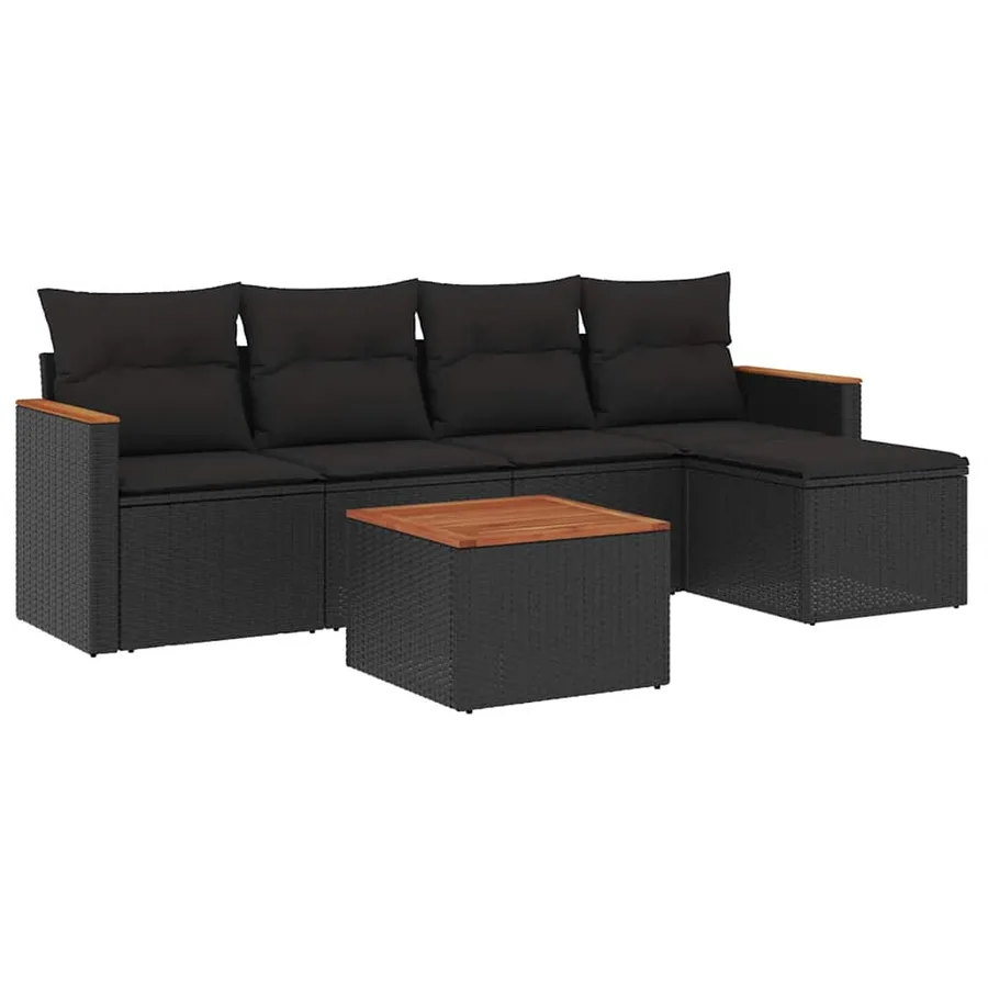 Salon de jardin 6 pcs avec coussins noir résine tressée - 2