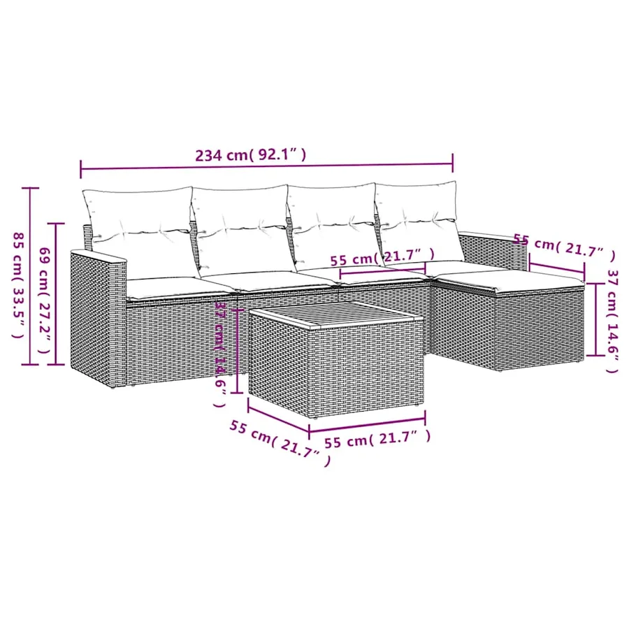 Salon de jardin 6 pcs avec coussins noir résine tressée - 8