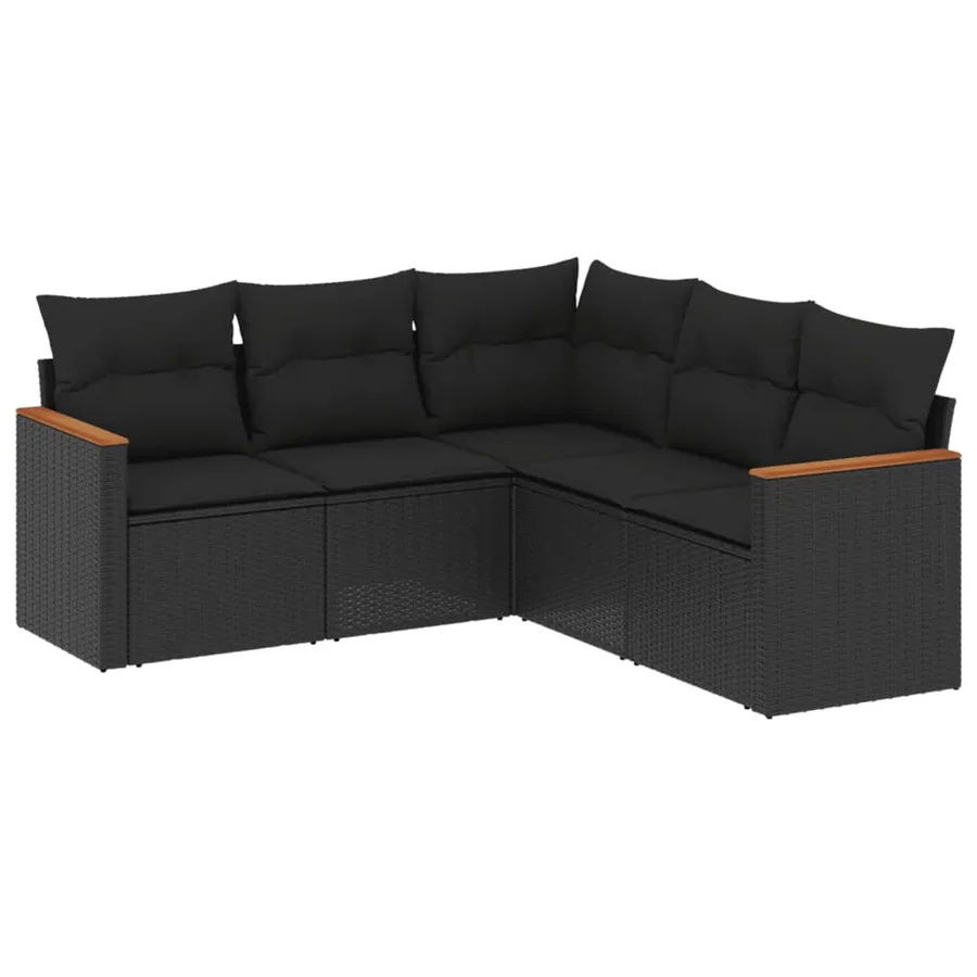 Salon de jardin 5 pcs avec coussins noir résine tressée - 2