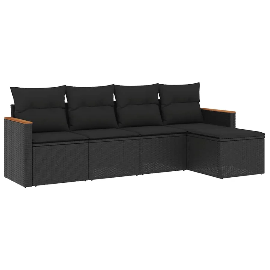 Salon de jardin 5 pcs avec coussins noir résine tressée - 2