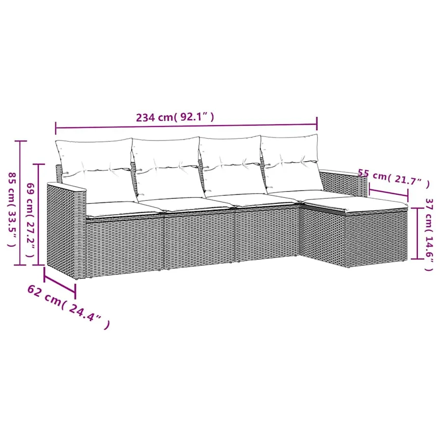 Salon de jardin 5 pcs avec coussins noir résine tressée - 7