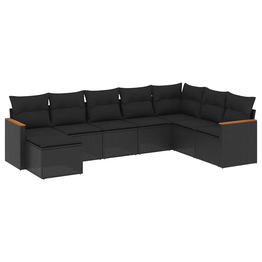 Salon de jardin 8 pcs avec coussins noir résine tressée - 2