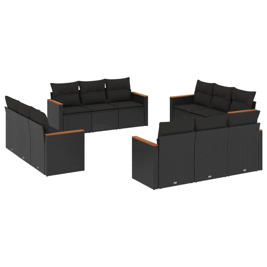 Salon de jardin 12 pcs avec coussins noir résine tressée - 2
