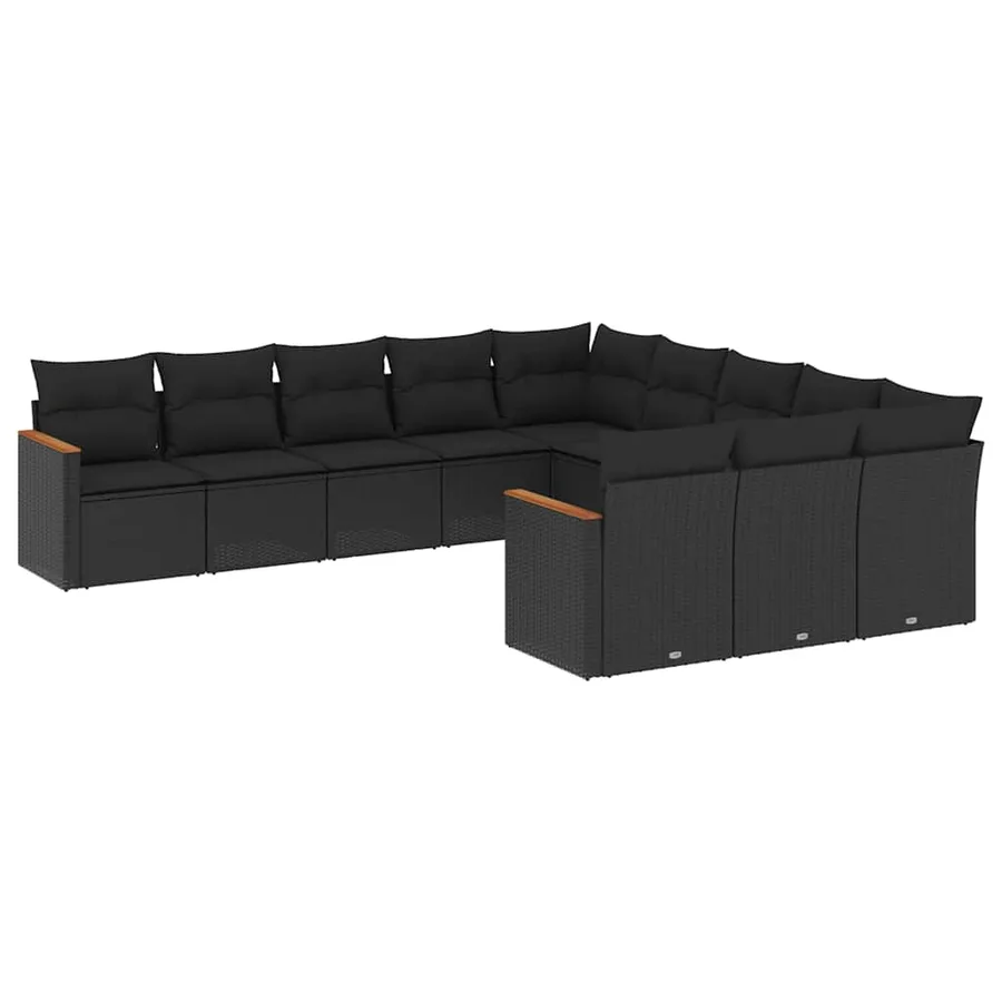 Salon de jardin 11 pcs avec coussins noir résine tressée - 2