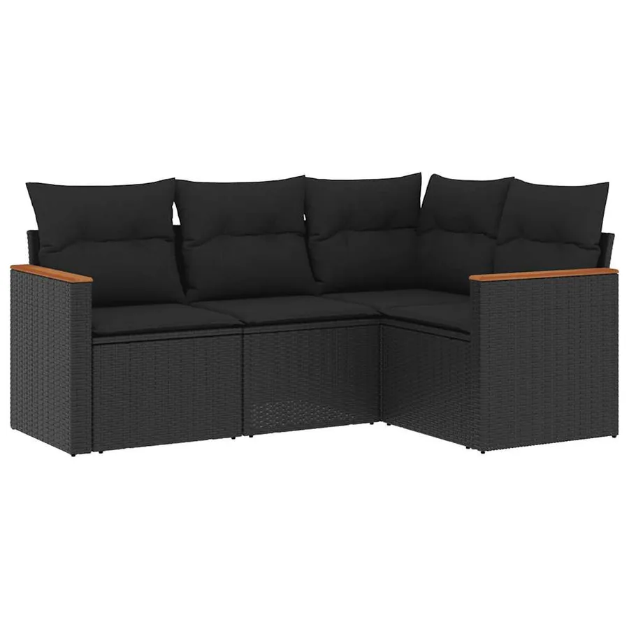 Salon de jardin 4 pcs avec coussins noir résine tressée - 2