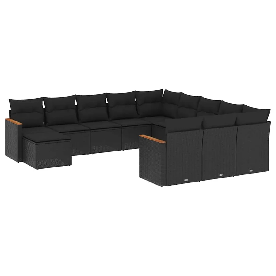 Salon de jardin 12 pcs avec coussins noir résine tressée - 2