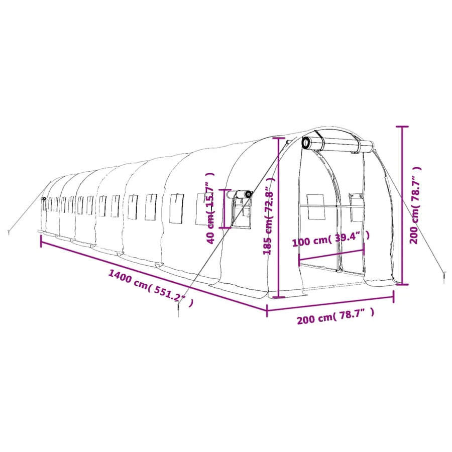 Serre avec cadre en acier vert 28 m² 14x2x2 m - 12