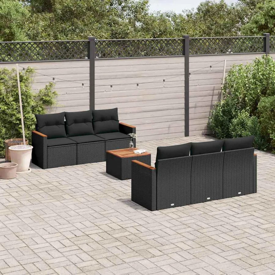Salon de jardin 7 pcs avec coussins noir résine tressée 55 x 62 x 69 cm - 58,6 kg