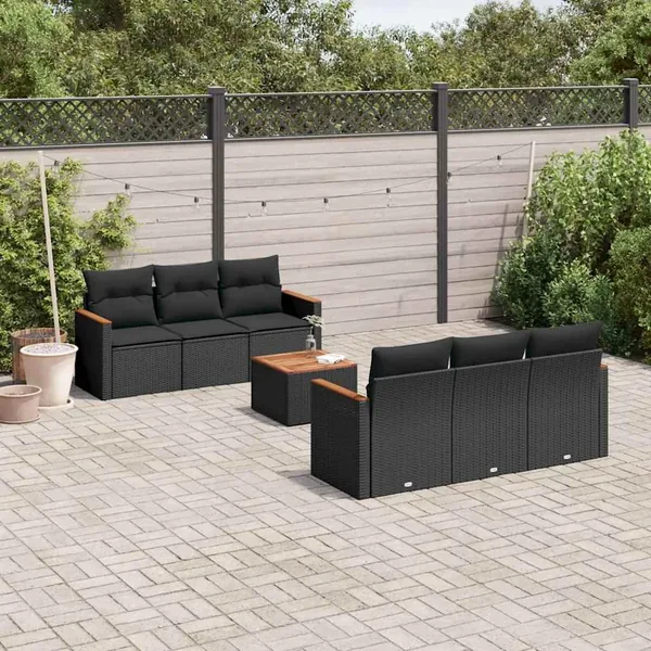 Salon de jardin 7 pcs avec coussins noir résine tressée 55 x 62 x 69 cm - 58,6 kg