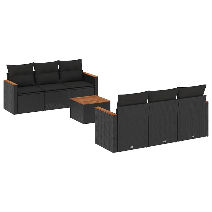 Salon de jardin 7 pcs avec coussins noir résine tressée 55 x 62 x 69 cm - 58,6 kg - 2
