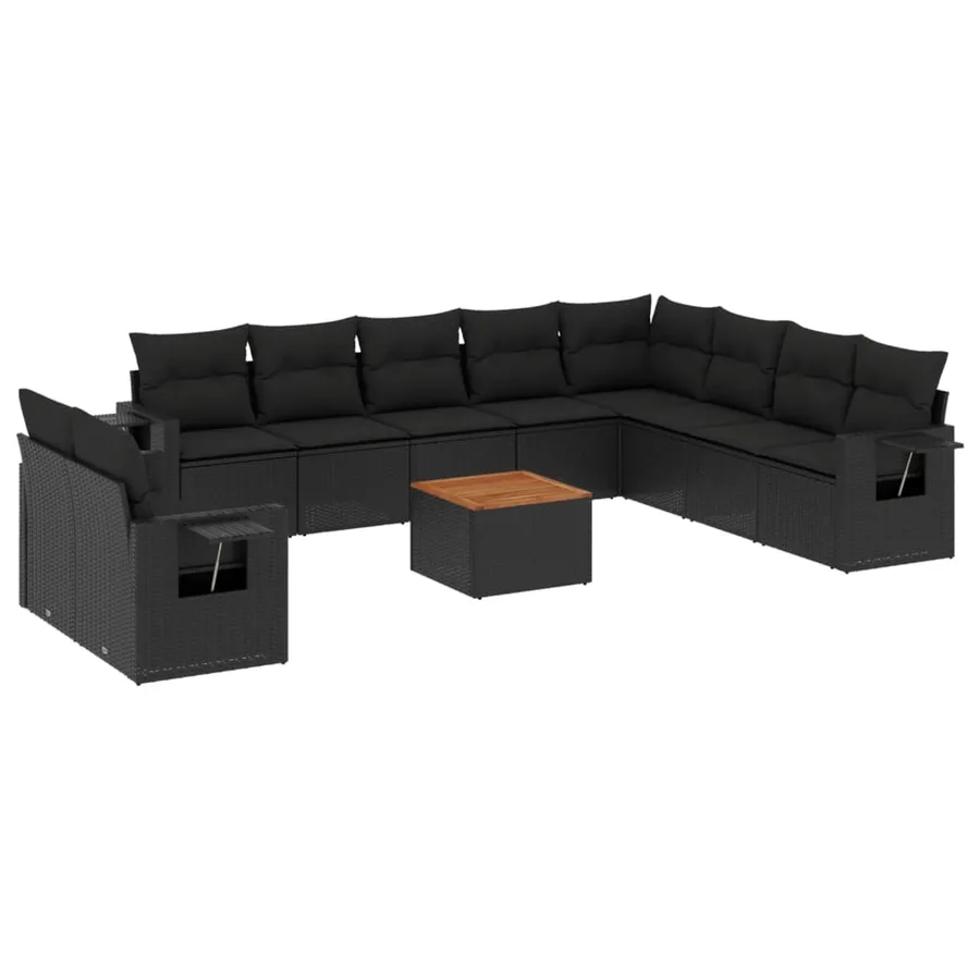Salon de jardin 11 pcs avec coussins noir résine tressée - 2
