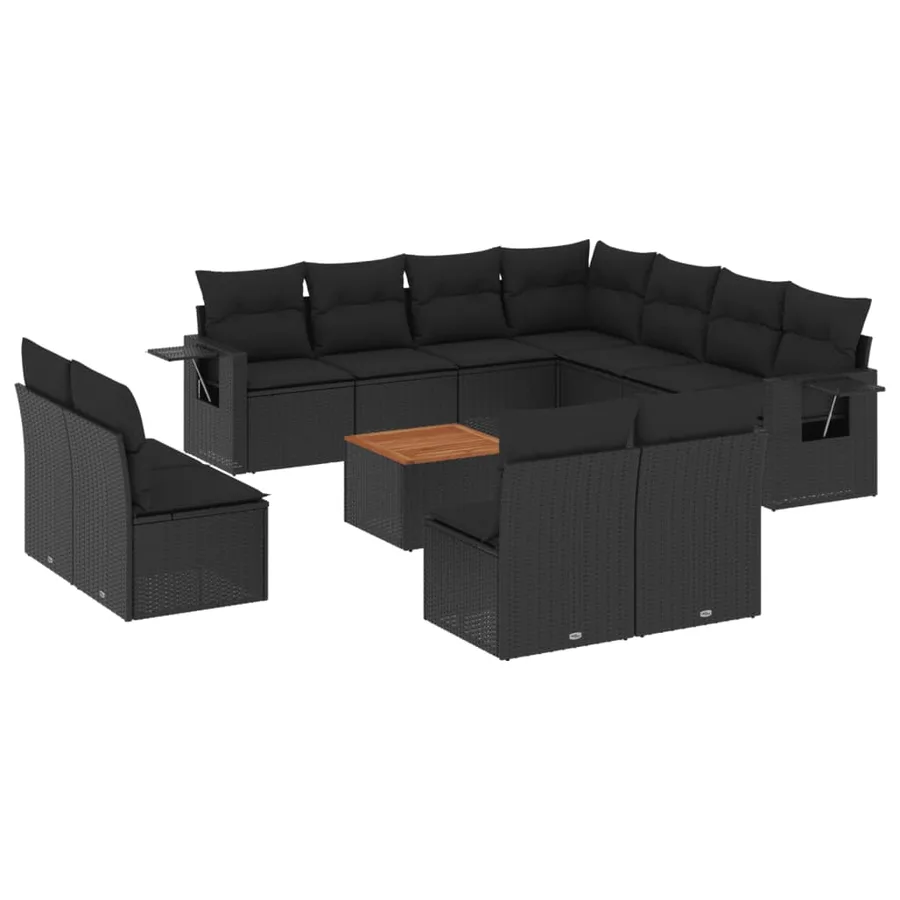 Salon de jardin 12 pcs avec coussins noir résine tressée - 2