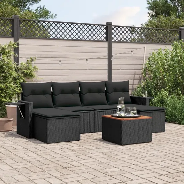 Salon de jardin 7 pcs avec coussins noir résine tressée 55 x 62 x 69 cm - 52,8 kg