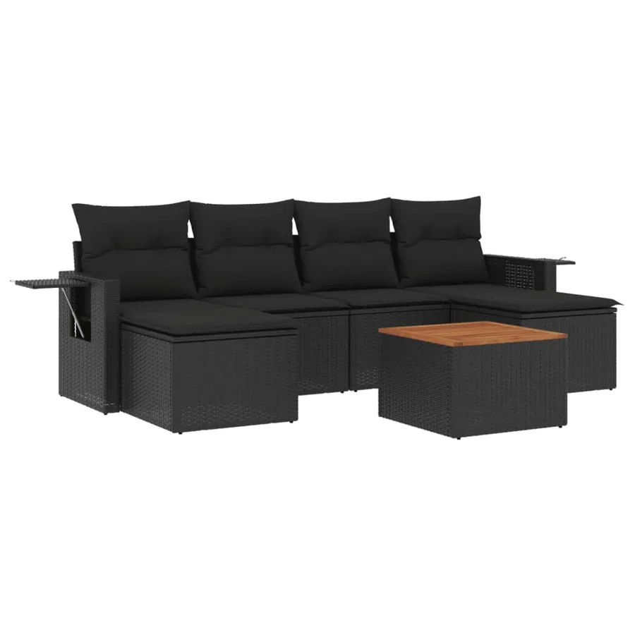 Salon de jardin 7 pcs avec coussins noir résine tressée 55 x 62 x 69 cm - 52,8 kg - 2