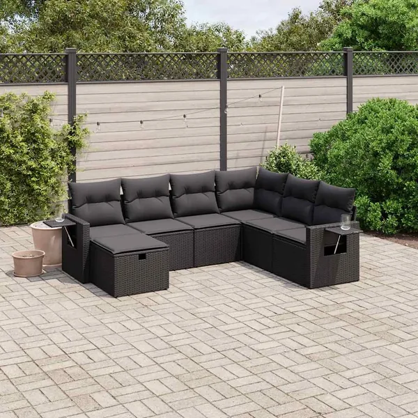 Salon de jardin 7 pcs avec coussins noir résine tressée 62 x 62 x 69 cm - 55,3 kg