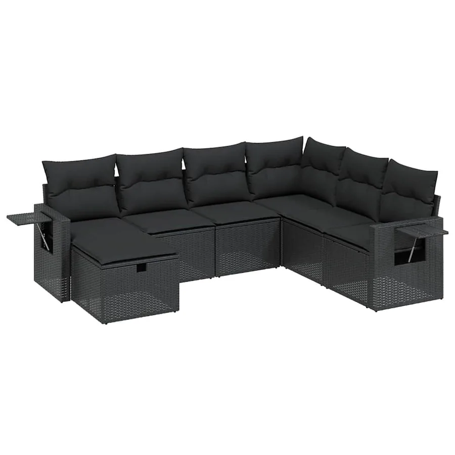 Salon de jardin 7 pcs avec coussins noir résine tressée 62 x 62 x 69 cm - 55,3 kg - 2